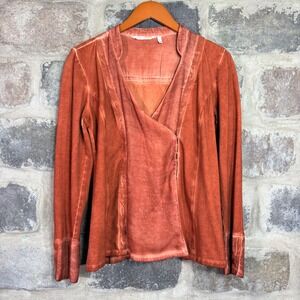 Soft Surroundings Women's Burnout Wrap Blouse Orange Size Medium Boho